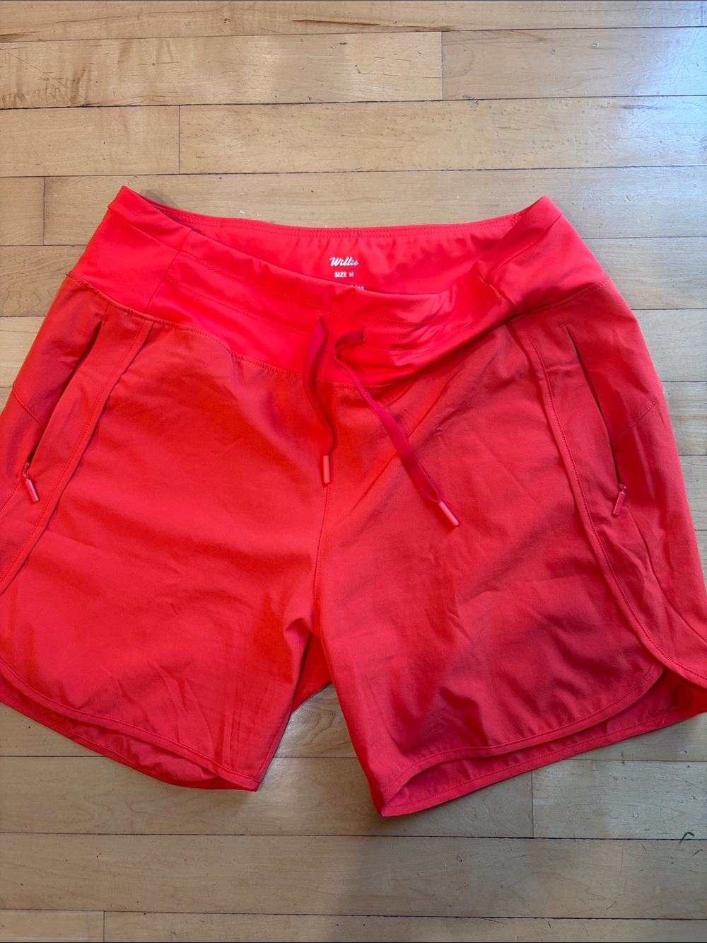 Willit Red Athletic Drawstring Shorts with side and back zipper pockets size M